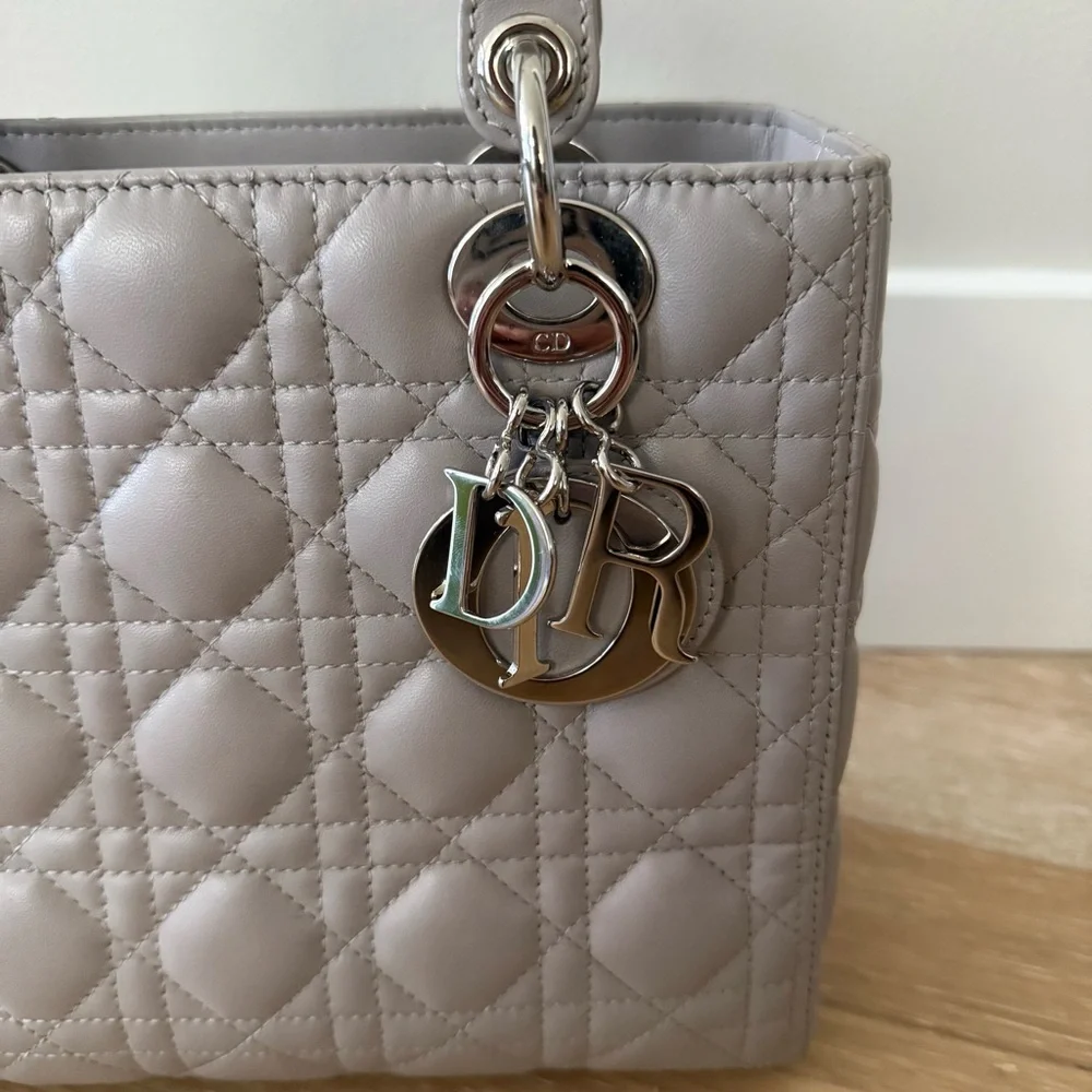 Lady Dior Medium Cannage Lambskin Gray Silver Hardware Vintage Authentic